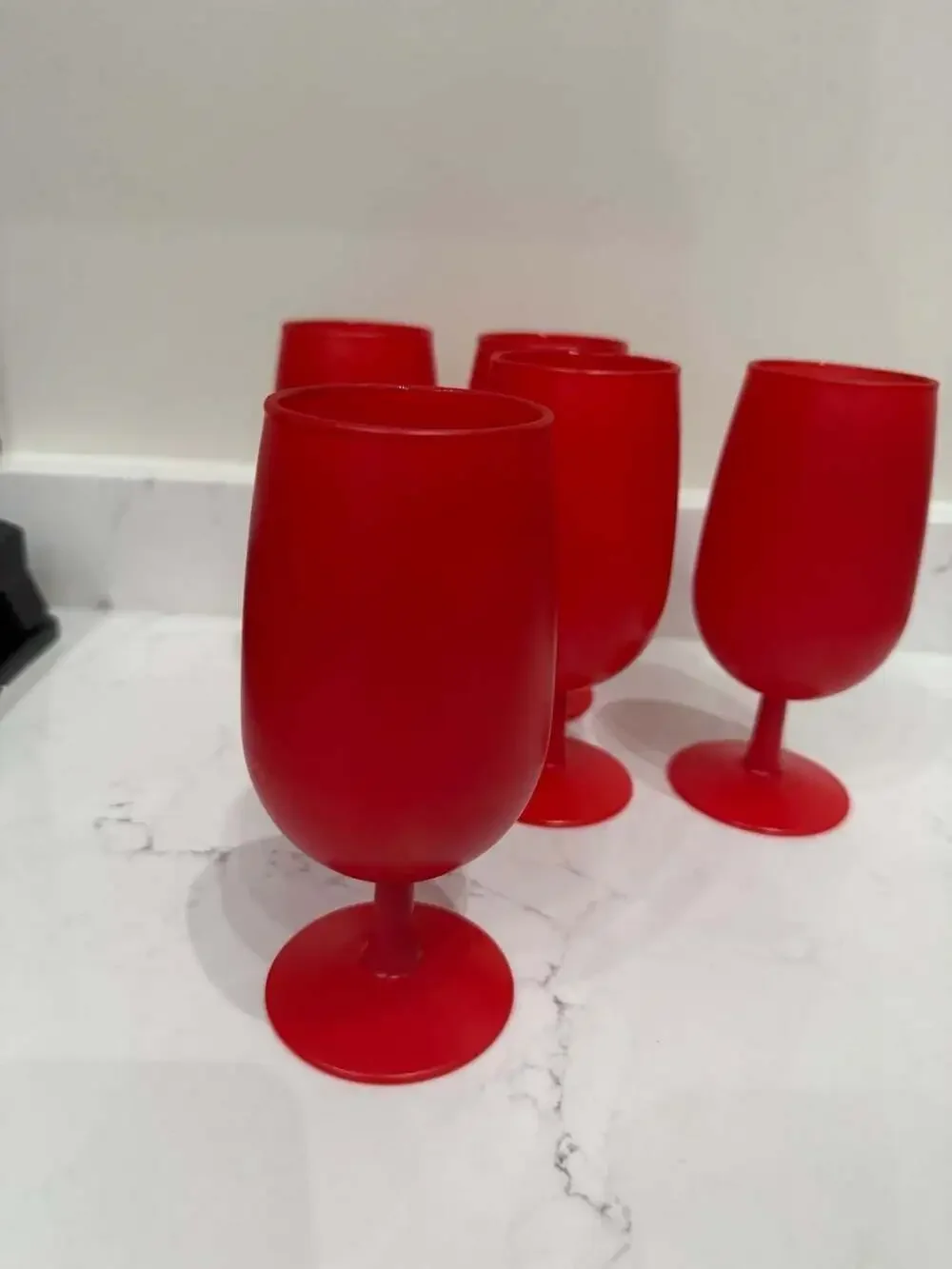 Vintage Mid Century Modern Blendo Style Matte Coral Red Stemmed Goblet Wine Glas